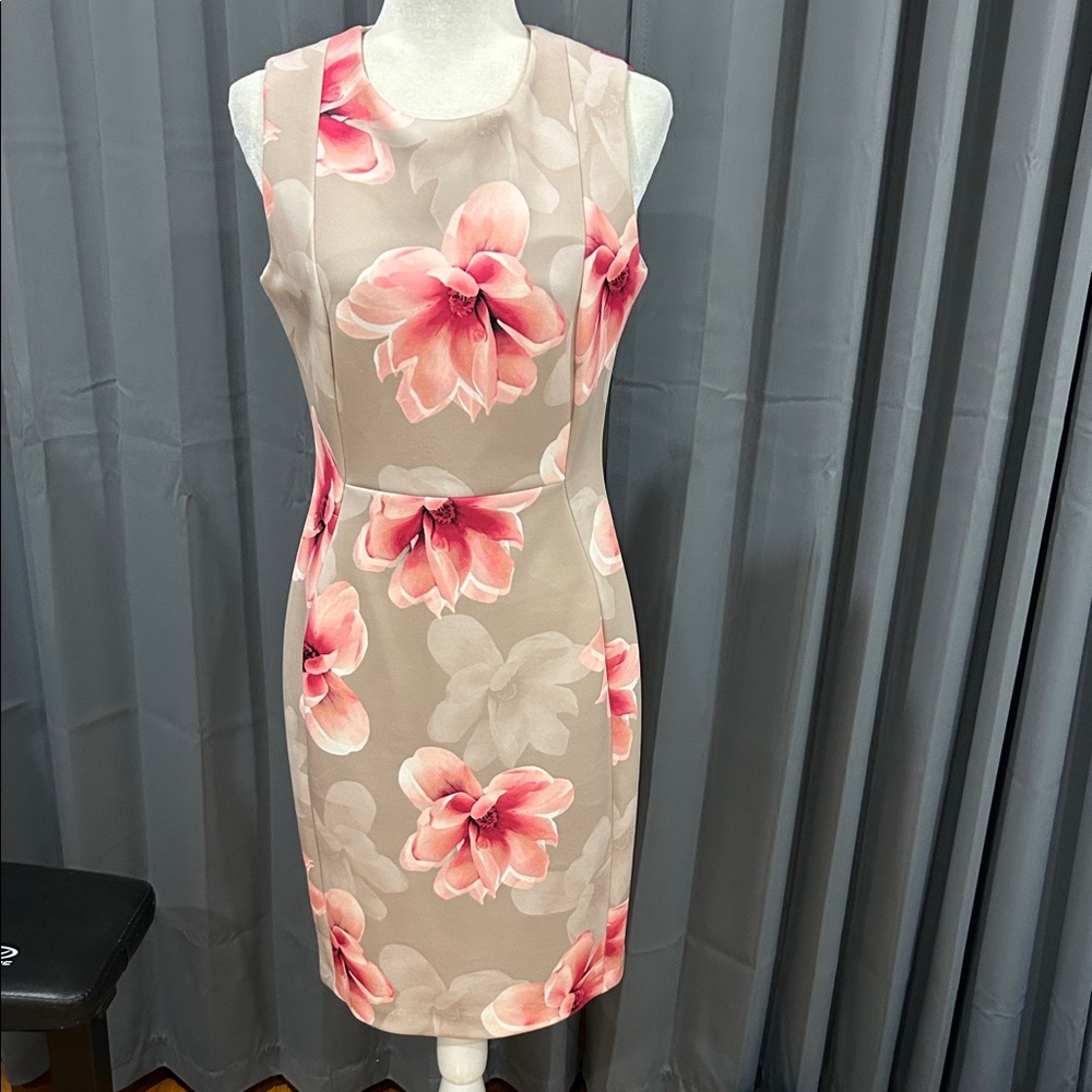 Calvin Klein Pink and Cream Floral Midi Dress